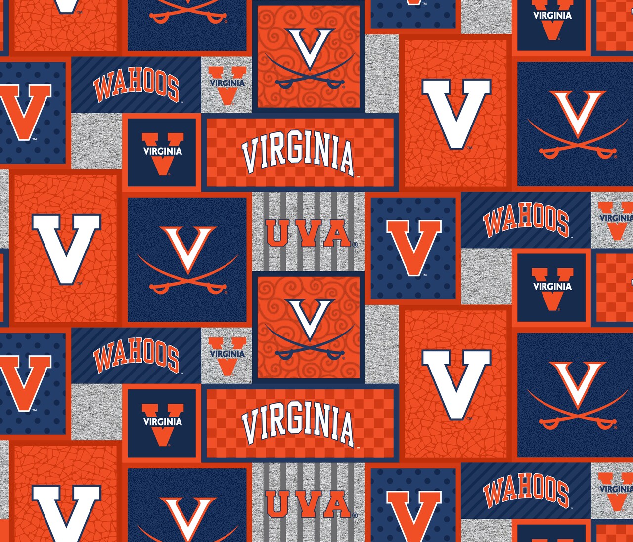 Sykel Enterprises-University of Virginia Fleece Fabric-Virginia Cavaliers College Patch Fleece Blanket Fabric-Sold by the yard